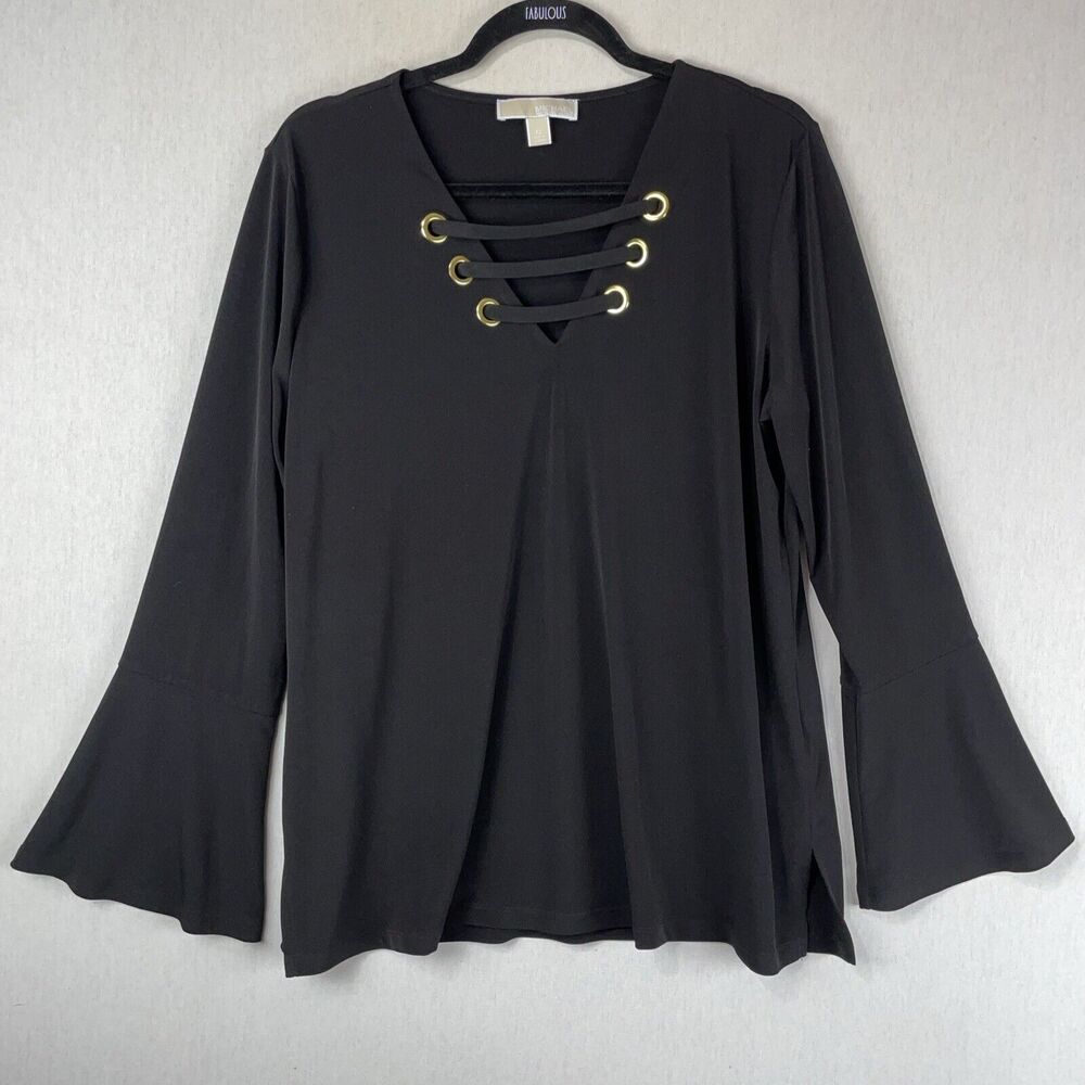 Michael Kors Tunic Top Blouse SZ XL Black Fairy Grunge Goth Witchy Bell Sleeves